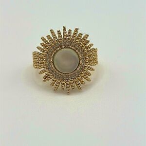 Celestial Sunburst 14K Plated with Mother of Pearl ring.  Shanghai Designer